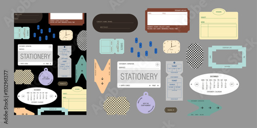 Ticket label receipt print y2k elements simple shapes remix stationery layout graphic design template set sticker symbol flyer web mobile contents digital post-it tag postcard memo scratch paper