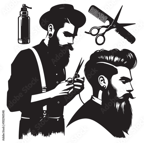 barber icon set silhouette vector illustration