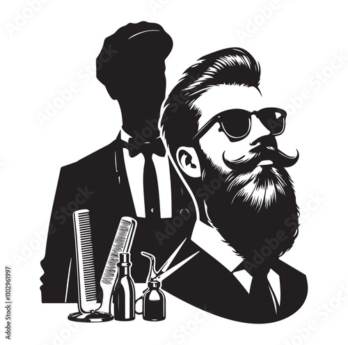 barber icon set silhouette vector illustration
