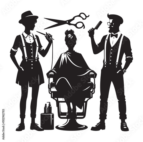 barber icon set silhouette vector illustration