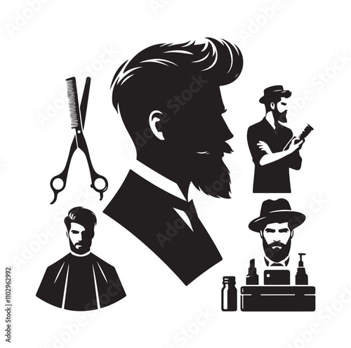 barber icon set silhouette vector illustration