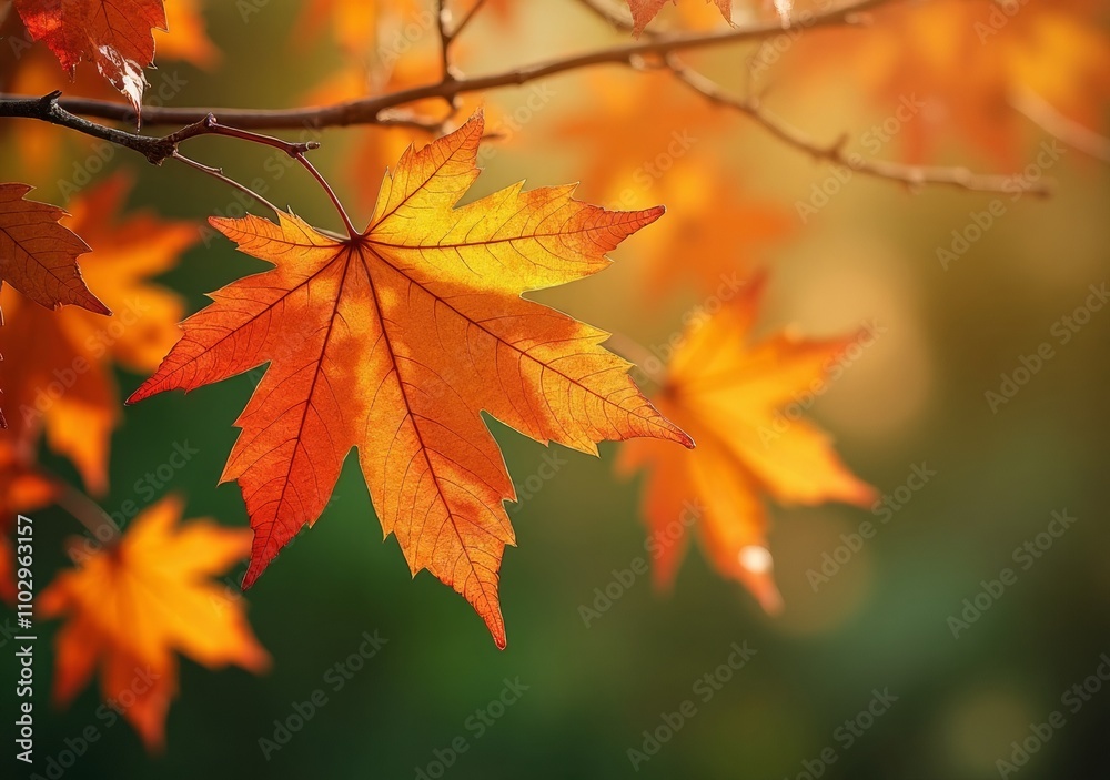 Vibrant autumn leaves showcasing shades of orange in a serene forest setting Vibrant autumn leaves showcasing shades of orange in a serene forest setting