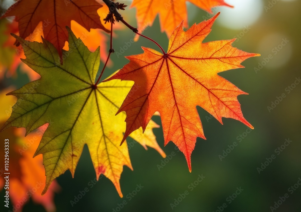 Colorful autumn leaves showcase vibrant hues in a nature setting Colorful autumn leaves showcase vibrant hues in a nature setting