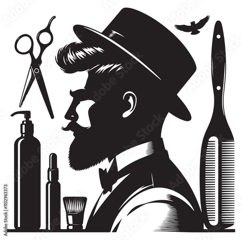 barber icon set silhouette vector illustration