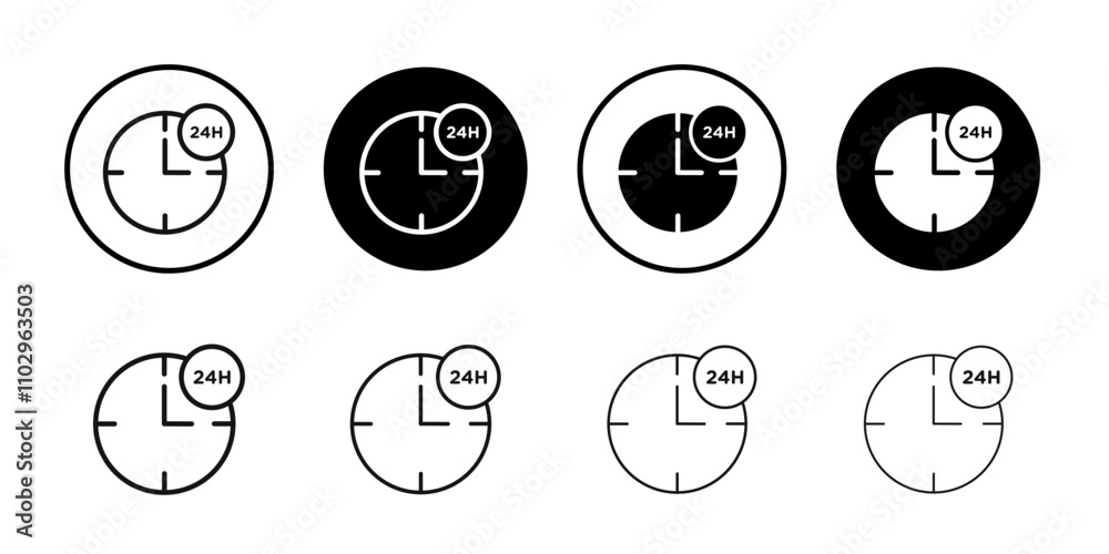 24 hrs icon Black and white outline vector 24 hrs icon Black and white outline vector