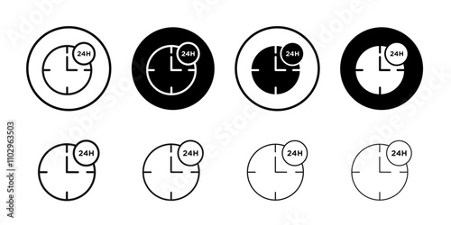 24 hrs icon Black and white outline vector