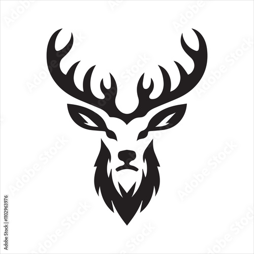 Deer head icon symbol vector illustration. Deer silhouette logo black and white. Deer logo vector template. 