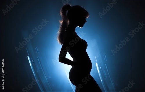 Pregnant Silhouette - Elegance and Tranquility in a Blue Background photo