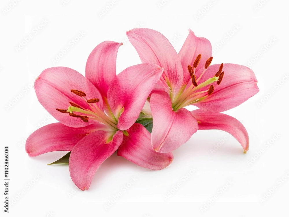 Fototapeta premium Pink lily flower isolated on white background with clipping path