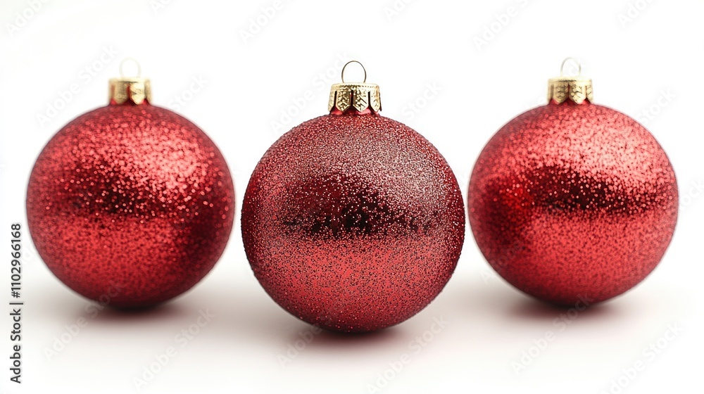 Shiny red Christmas ornaments grouped together on a clean white background for festive holiday decoration themes Shiny red Christmas ornaments grouped together on a clean white background for festive holiday decoration themes