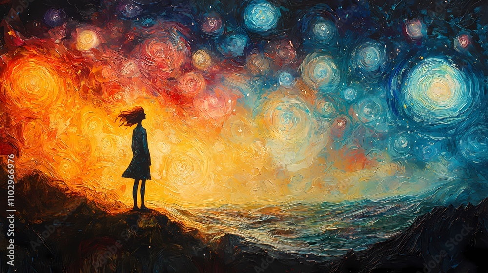 Fototapeta premium The boy under the starry sky