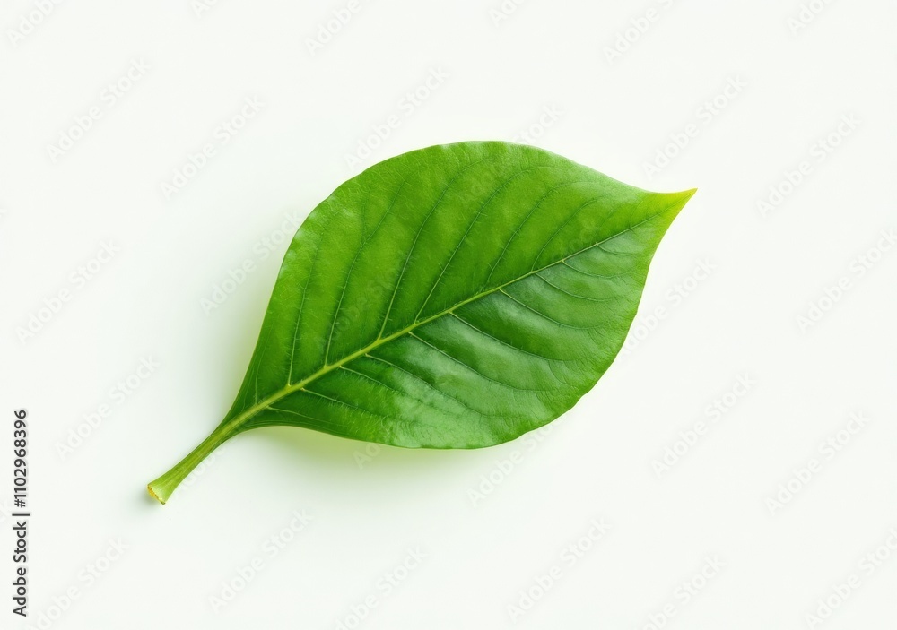 Fototapeta premium Fresh green leaf lying on a light background captured in natural light