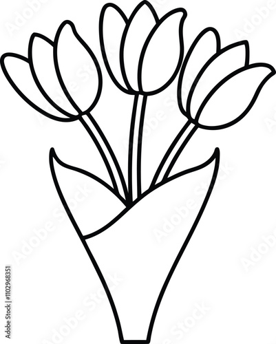 Simple Line Drawing of Three Elegant Tulips Bouquet