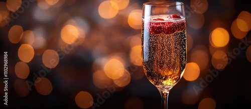 Celebratory champagne glass with holiday bokeh lights for New Year festivities and the Year of the Rat theme photo