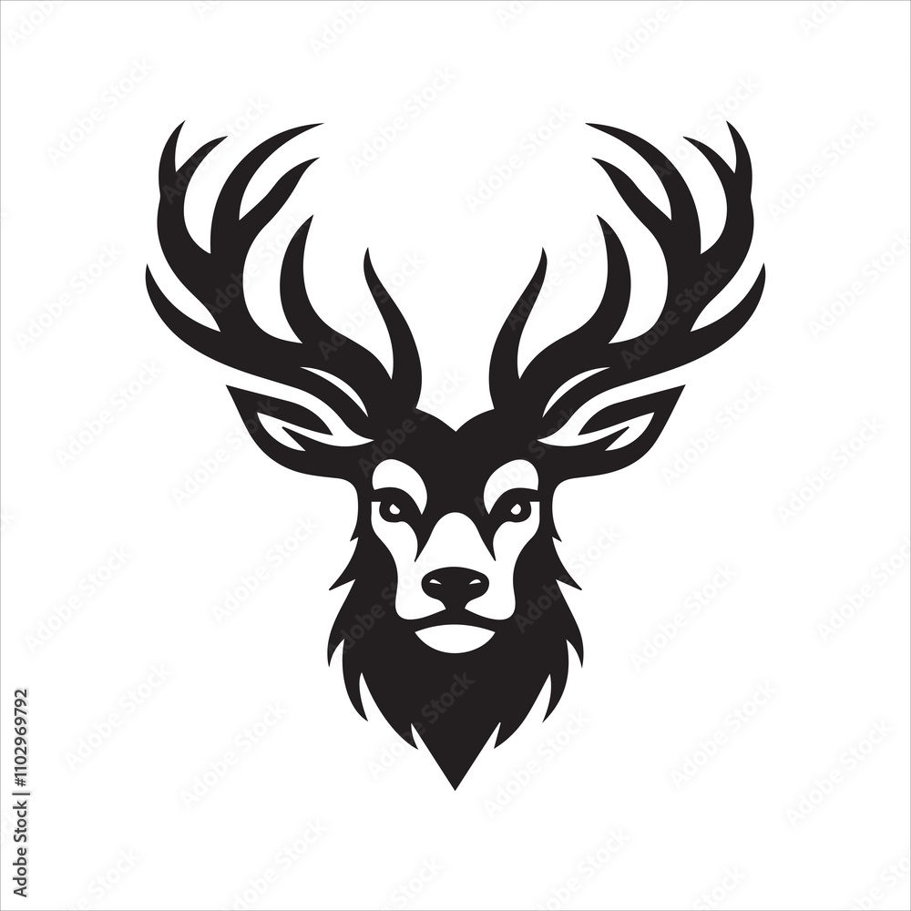 Fototapeta premium Deer head icon symbol vector illustration. Deer silhouette logo black and white. Deer logo vector template. 