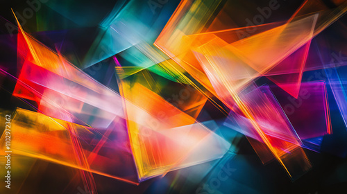 Illustration background with rays and reflection of colorful light , multicolored light forming geometric shapes