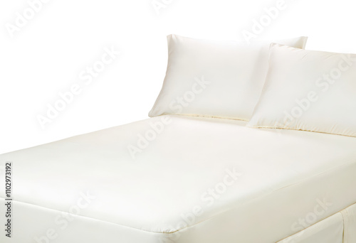 White fitted bed sheet with two pillows isolated with transparent background