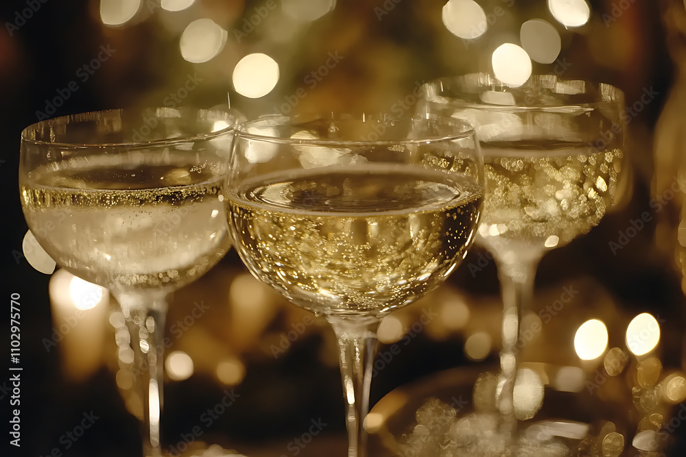 Champagne glasses with golden sparkles and bubbles, capturing the elegance and joy of New Year toasts and celebrations Champagne glasses with golden sparkles and bubbles, capturing the elegance and joy of New Year toasts and celebrations