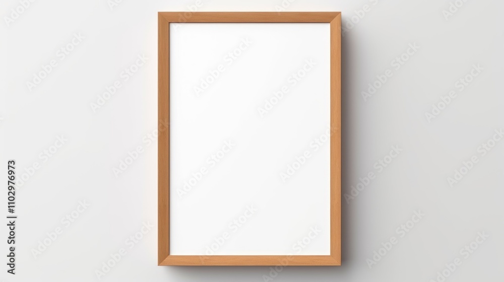 Modern vertical wooden frame mockup on a clean white background ideal for showcasing minimalistic art or poster designs in a sleek presentation Modern vertical wooden frame mockup on a clean white background ideal for showcasing minimalistic art or poster designs in a sleek presentation