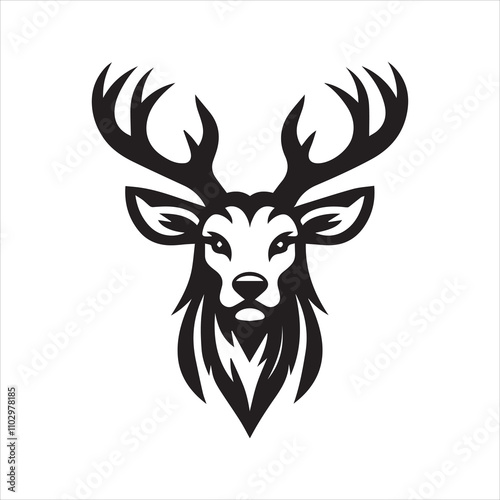 Deer head icon symbol vector illustration. Deer silhouette logo black and white. Deer logo vector template.
