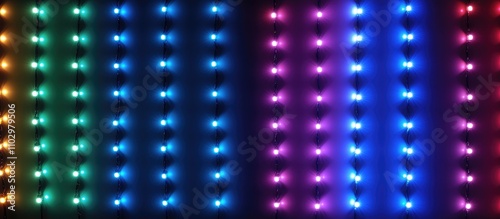 Colorful LED light decorations creating a striking contrast against a dark background for festive or decorative themes photo