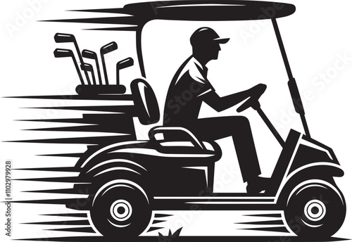 Golf cart vehicle speed driving silhouette vector illustration isolated on a white background