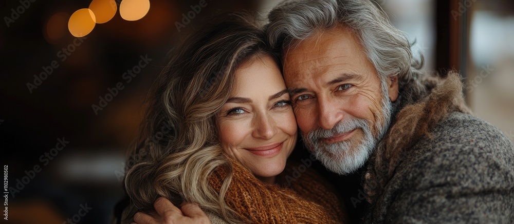 Joyful senior couple embracing at home celebrating love with heartfelt gifts and warm smiles in a cozy atmosphere. Joyful senior couple embracing at home celebrating love with heartfelt gifts and warm smiles in a cozy atmosphere.