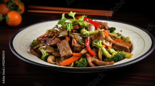 Stir Fried Pork with Colorful Vegetables in Traditional Culinary Style