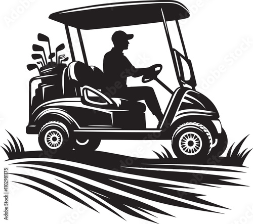 Golf cart vehicle speed driving silhouette vector illustration isolated on a white background