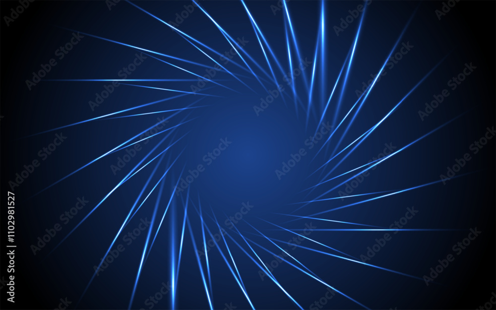 Obraz premium Glowing neon blue circular lines abstract futuristic tech background. Vector digital star rays design