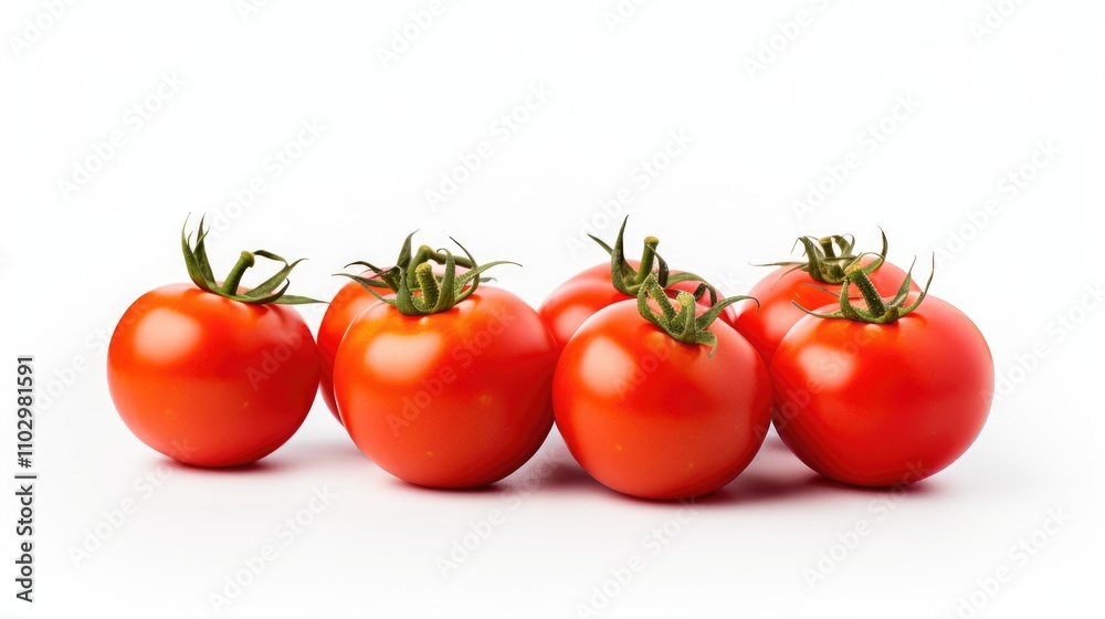 Fresh ripe tomatoes arranged neatly on a clean white background showcasing vibrant color and natural beauty for food photography or marketing. Fresh ripe tomatoes arranged neatly on a clean white background showcasing vibrant color and natural beauty for food photography or marketing.