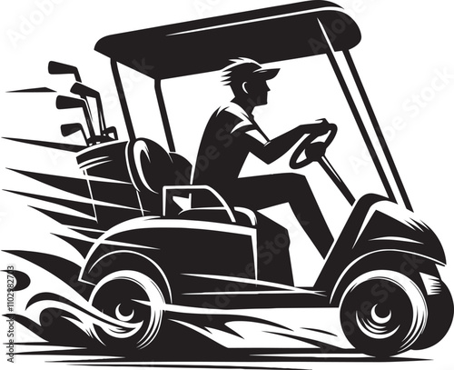 Golf cart vehicle speed driving silhouette vector illustration isolated on a white background