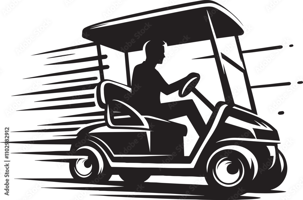 Golf cart vehicle speed driving silhouette vector illustration isolated on a white background Golf cart vehicle speed driving silhouette vector illustration isolated on a white background
