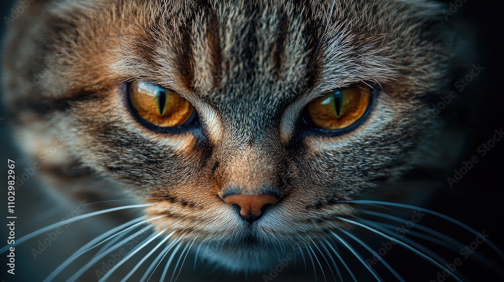 Fierce feline focused and ready to leap showcasing intense emotions with striking orange eyes and shallow depth of field photographic effect. Fierce feline focused and ready to leap showcasing intense emotions with striking orange eyes and shallow depth of field photographic effect.