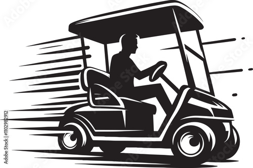 Golf cart vehicle speed driving silhouette vector illustration isolated on a white background