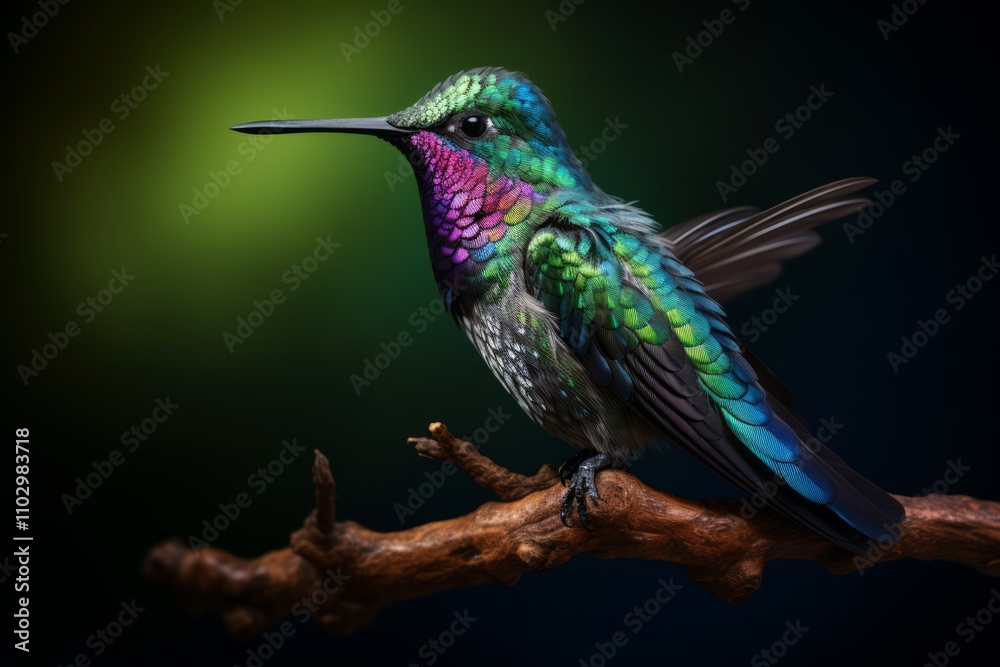 Fototapeta premium Dark Blue and Magenta Hummingbird in Vivid Close-Up