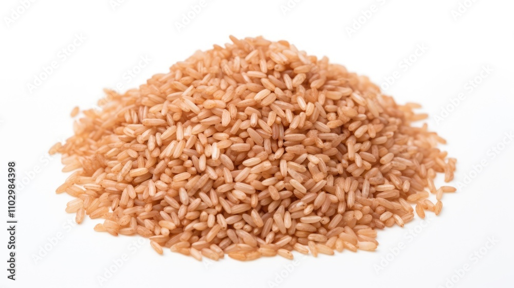 Brown rice grain pile on a white background showcasing whole grains perfect for healthy cooking and nutrition-focused projects. Brown rice grain pile on a white background showcasing whole grains perfect for healthy cooking and nutrition-focused projects.