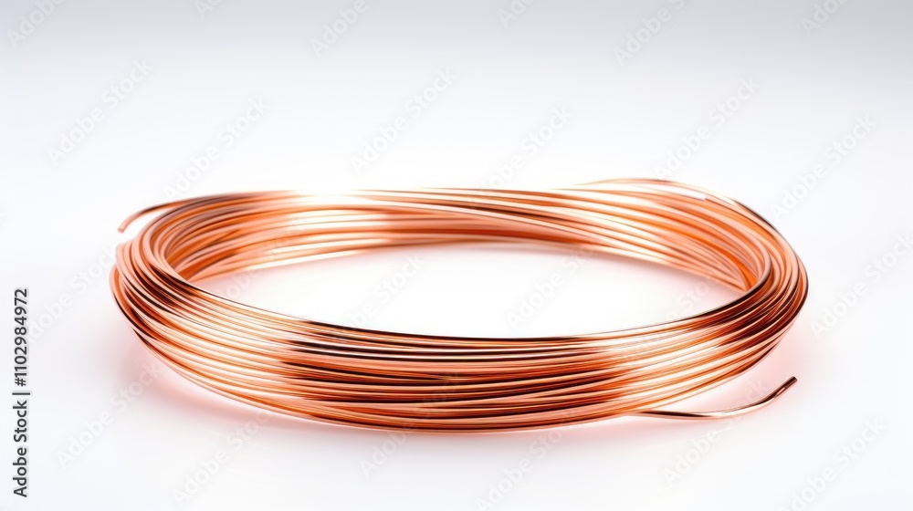 Copper wire coil isolated on a clean white background showcasing its metallic shine and flexibility for industrial or crafting use Copper wire coil isolated on a clean white background showcasing its metallic shine and flexibility for industrial or crafting use