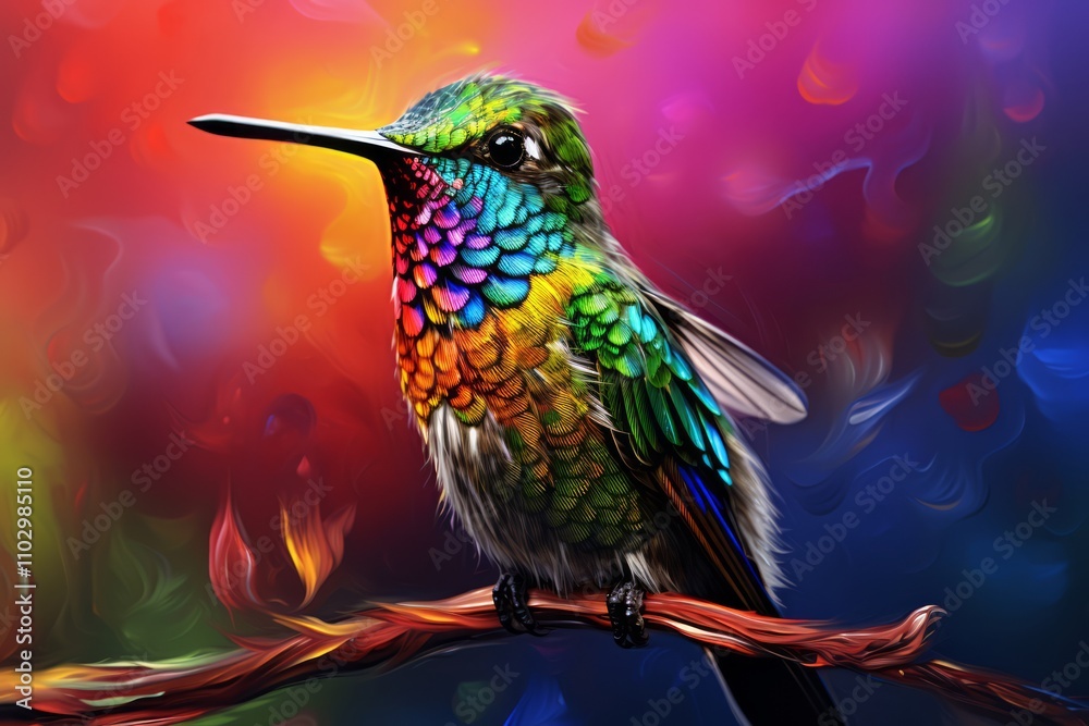 Fototapeta premium High-Resolution Portrait of a Vibrant and Colourful Hummingbird