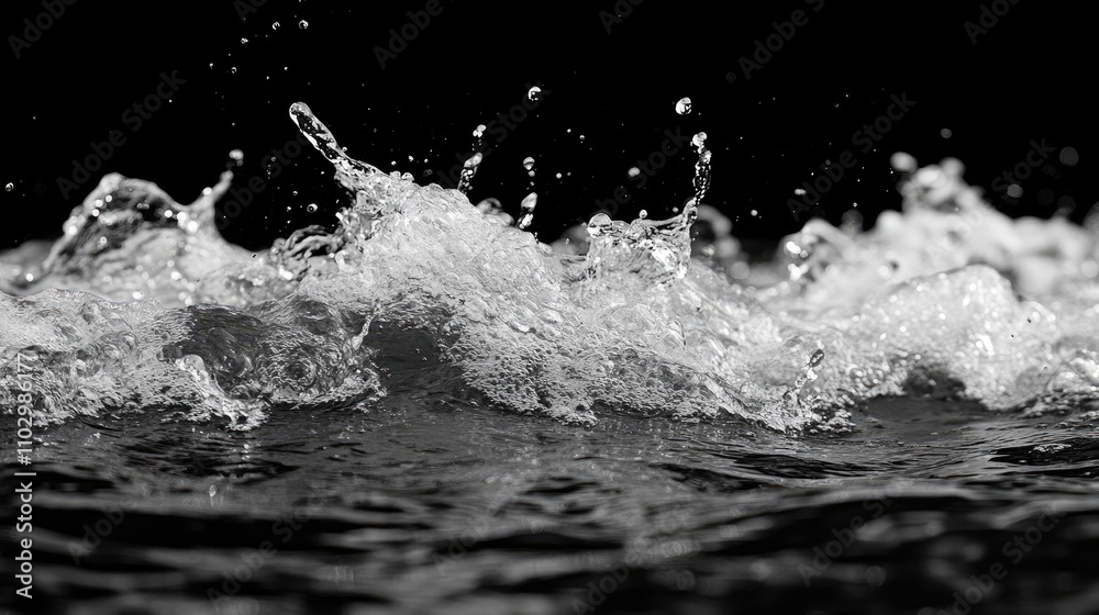 Monochrome water splashes creating an abstract background with dynamic motion and texture in a black and white composition. Monochrome water splashes creating an abstract background with dynamic motion and texture in a black and white composition.