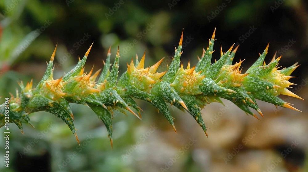 Aloe vera plant close-up showcasing its unique spiked foliage and vibrant thorns in a natural setting.