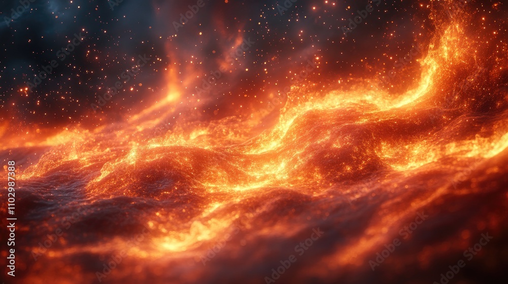 Dynamic visual of vibrant molten lava flowing through a dark atmospheric background, capturing the essence of intense heat and energy. Dynamic visual of vibrant molten lava flowing through a dark atmospheric background, capturing the essence of intense heat and energy.