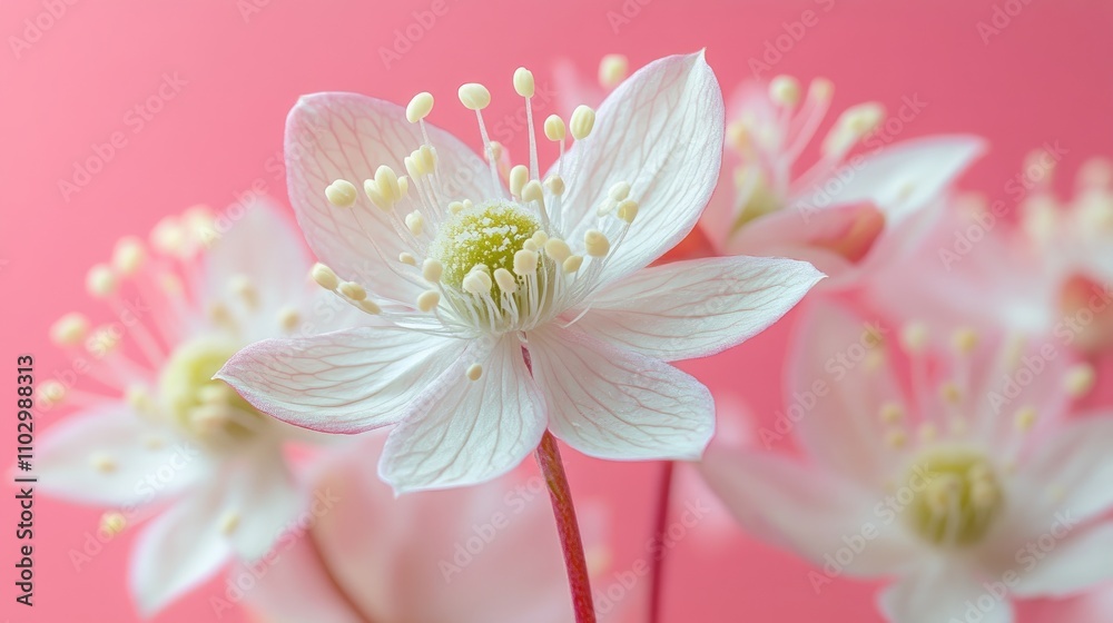 Astrantia flower corolla detail with a soft pink background showcasing delicate petals and blurred floral elements for a dreamy effect Astrantia flower corolla detail with a soft pink background showcasing delicate petals and blurred floral elements for a dreamy effect
