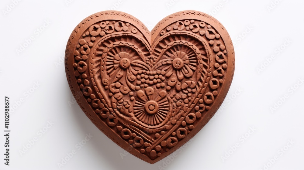 Intricately designed handcrafted clay heart sculpture isolated on a clean white background showcasing artistic craftsmanship and texture. Intricately designed handcrafted clay heart sculpture isolated on a clean white background showcasing artistic craftsmanship and texture.