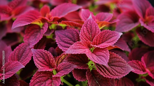 Vibrant Coleus plant foliage showcasing intricate leaf patterns in rich red and green hues suitable for decorative gardening settings