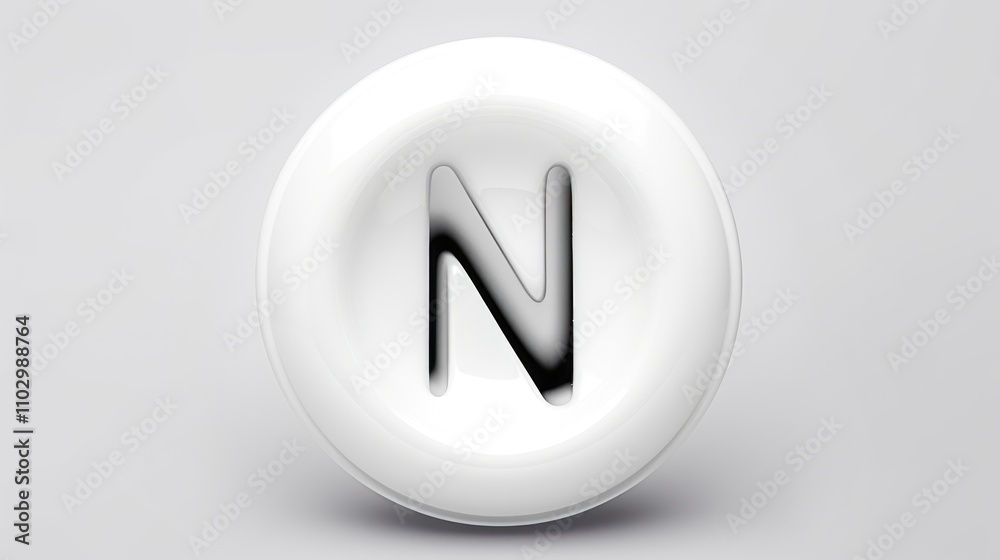 Alphabet N button design on smooth white background minimalistic modern style for typography and graphic design concepts Alphabet N button design on smooth white background minimalistic modern style for typography and graphic design concepts