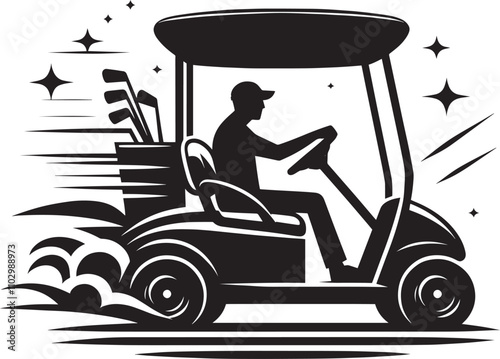 Golf cart vehicle speed driving silhouette vector illustration isolated on a white background