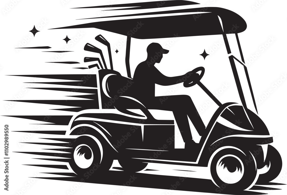 Golf cart vehicle speed driving silhouette vector illustration isolated on a white background Golf cart vehicle speed driving silhouette vector illustration isolated on a white background