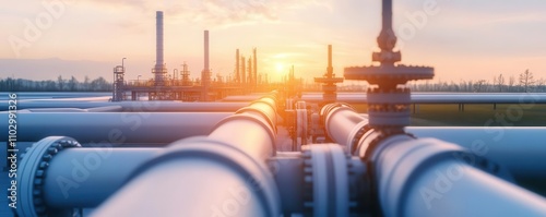 Oil refinery concept. A futuristic oil and gas infrastructure network, showcasing advancements in refining and distribution systems photo