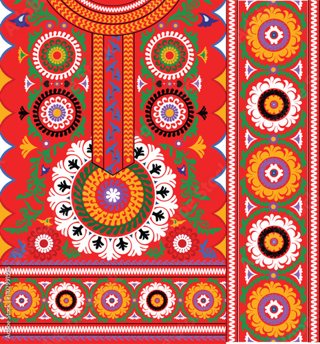 Foto Suzani, vector seamless ethnic pattern with uzbek, turkish and kazakh motifs